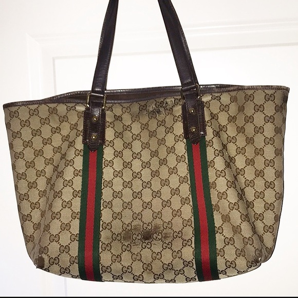 Authentic Gucci Sherry Line Shoulder Bag Tote 2 stripes - Picture 2 of 15